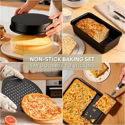 10-Piece Nonstick Bakeware Set, 0.8MM Thick Carbon Steel Baking Pan Set for Oven with Cookie Sheet, Muffin Pan, Pizza Pan, Loaf Pan and Cooling Rack, Stackable Kitchen Baking Set, PFOA/PTFE Free thumbnail 5