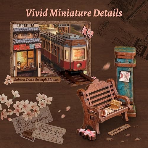 FUNPOLA Sakura Train Book Nook Kit – LED 3D Wood Puzzle with Infinity Mirror – DIY Bookshelf Decor, Miniature Craft Gift for Kids and Adults thumbnail 5