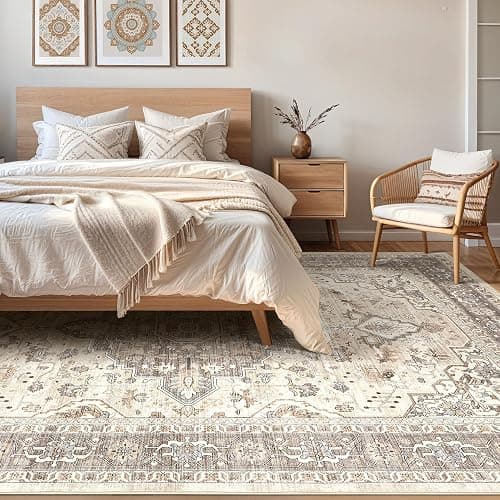 8x10 Area Rugs Living Room: Washable Boho Large Neutral Vintage Soft Rug Stain Resistant Farmhouse Non Slip Indoor Floor Carpet for Bedroom Nursery Kids Playroom Office Dining Room Home Decor- Brown thumbnail 4