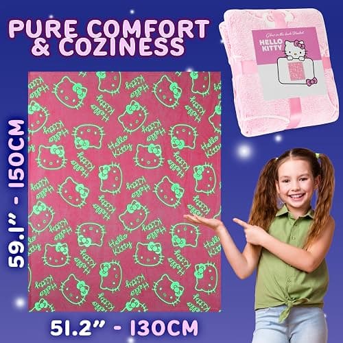 Hello Kitty Sanrio Glow in The Dark Throw Blanket 51x59” for Girls Teens Women, Soft Fleece Throw Blanket for Sofa Bed, Kawaii Gifts for Kids (Pink Hello Kitty) thumbnail 2