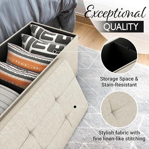 Lifetime Home 43" Folding Storage Ottoman for Living Room, Bedroom, TV Entertainment - Bedroom Bench with Hidden Storage, Foot Rest Stool - 660 Capacity & Holds up to 5.6 Cubic Feet of Storage thumbnail 4