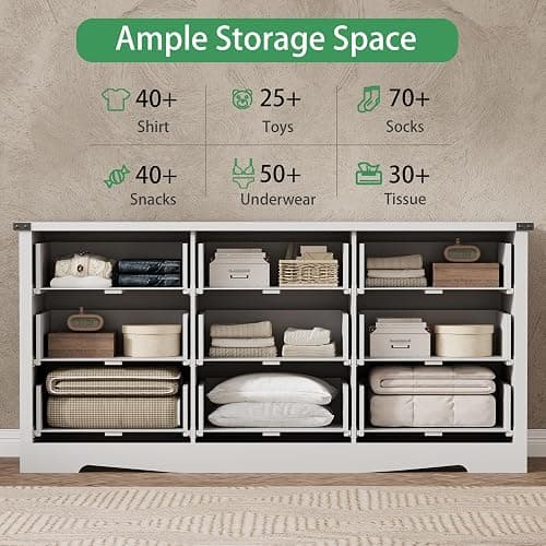 Dresser for Bedroom with 9 Drawers, 59" Wide Modern Chest of Drawers with Deep Drawers & Mental Handle, Wood Dresser TV Stand, Wooden Closet Storage Organizer for Living Room, Hallway, Entryway, White thumbnail 4