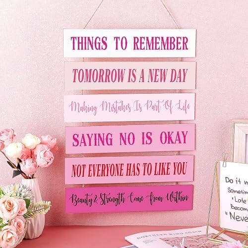Pinkunn Inspirational Wall Art Sage Green Pink Positive Quotes Wall Decor Cute Preppy Wooden Room Sign Uplifting Encouragement Gifts for Motivational Art for Home Bedroom(Pink) thumbnail 2