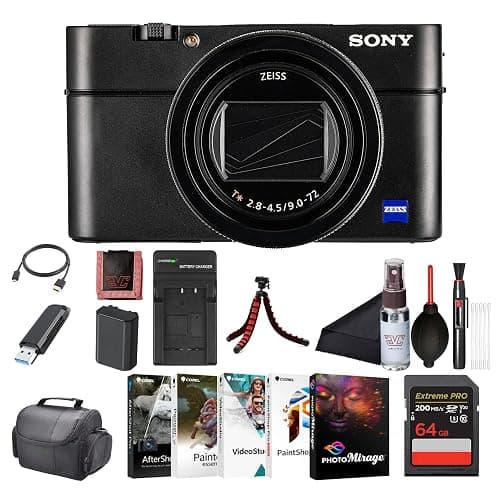 Sony Cyber-Shot RX100 VII Digital Camera (DSC-RX100M7) – 20.1MP 1-Inch Stacked CMOS Sensor | ZEISS 24–200 mm Zoom Lens | 64GB Card, Case, NP-BX1 Battery, Card Reader, HDMI Cable and More - Image 1