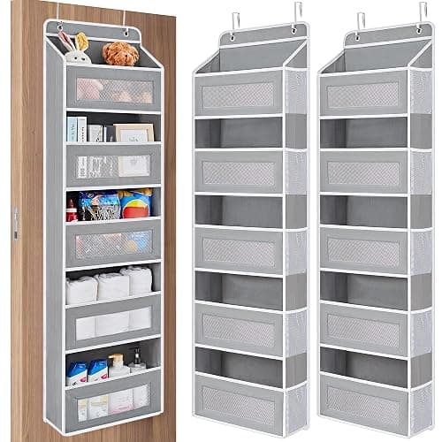 JARLINK Over the Door Organizer for Pantry, Bathroom, 5 Shelf Grey, 2 Pack | Anti-Tilt Design, 44 lb Load Capacity, Hanging Door Organizer with 5 Large Capacity Pockets, Behind Door Storage for Nursery - Image 1