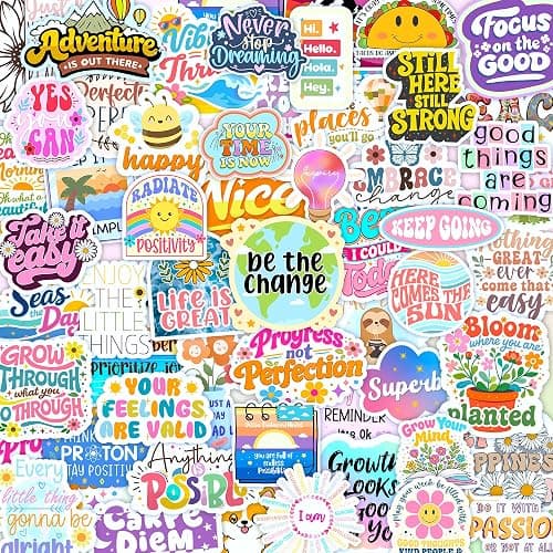 300PCS Affirmation Stickers by Puraesla - Holographic Motivational Sticker Pack, Positive Journal Encouraging Shiny Quotes for Kids, Teachers, Classroom, Waterproof Scrapbook Supplies - Image 1