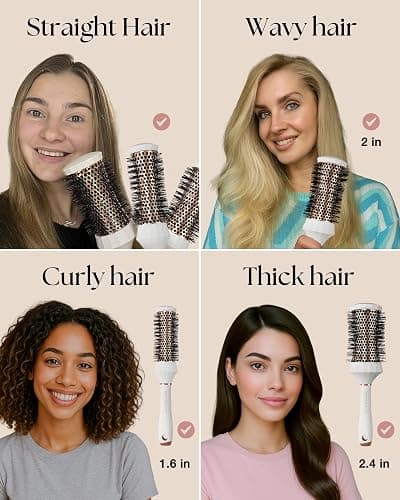 Lily England Round Hair Brush Set, 4 Piece Professional Blow Dry Kit with 3 Round Brushes and Comb for Styling, Beauty Gifts Sets for Women (White) thumbnail 6
