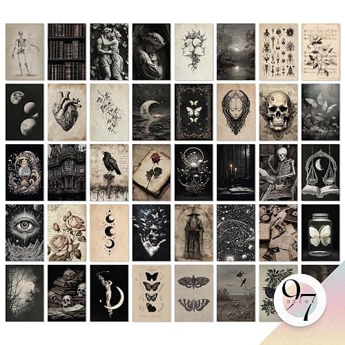 97 Decor Vintage Dark Academia Decor For Bedroom - 40 Pcs Moody Dark Academia Wall Art Prints, Dark Gothic Decor For Home, Halloween Wall Collage Kit Goth Wall Decor Aesthetic Posters For Dorm (4x6) - Image 1