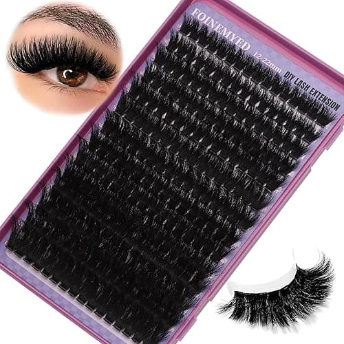 Fluffy Lash Clusters 200D Long Lash Clusters Thick Volume Lashes Clusters 12-22mm Eyelash Clusters D Curl Cluster DIY at Home Wispy Individual Lashes for Beginners Eyelash Extension by FOINEMYED - 100D
