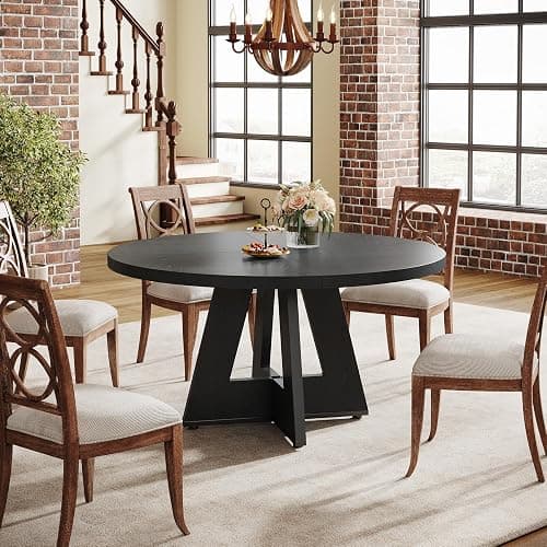 Tribesigns Farmhouse Dining Table, 47 Inch Round Dinner Table for 4 (Black) thumbnail 7