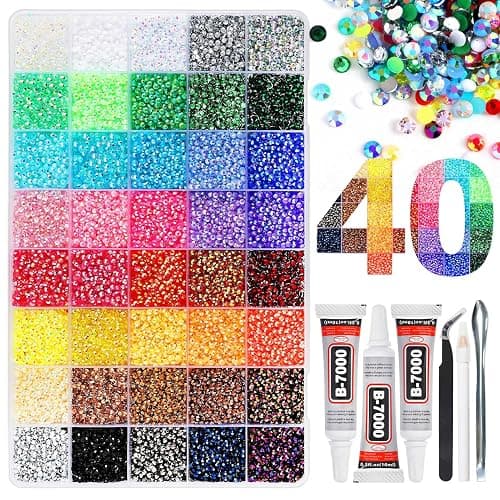 ELEEGEM Bedazzling Kit with Resin Rhinestones, 32,000 pcs 40 Colors 3 mm Flatback Jelly Gems Bedazzler Set & B7000 Glue, DIY Nails, Shoes, Mugs, Books, Crafts & Diamond Art - Image 1