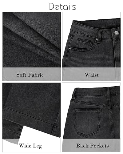 Womens Straight Wide Leg Jeans High Waisted Stretchy Baggy Denim Pants. thumbnail 7
