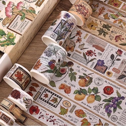 20 Rolls Vintage Washi Tape Set, Floral Letter Butterfly Mushroom Botanical Flower Writable Decorative Tapes for Scrapbooking , Junk Journal Supplies, Bullet Journaling 10-60mm Wide 6.56ft long/Roll thumbnail 6