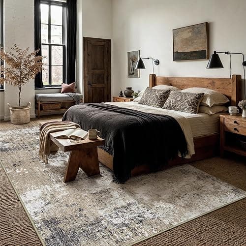 PureCozy 8x10 Abstract Area Rug Brown Washable Modern Neutral Living Room Carpet Non Slip Ultra Soft Low Pile Contemporary Bedroom Large Rug Indoor Office Dining Room Under Table Playroom thumbnail 3