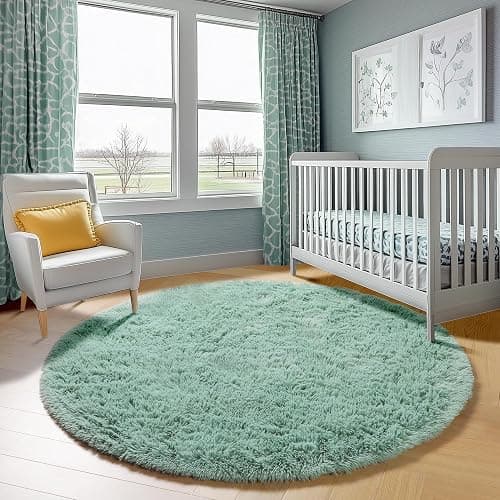 ONASAR Sage Green Round Area Rug 4ft, Fluffy Soft Bedroom Circle Rugs for Kids Girls Boys Teen Dorm Room, Cute Furry Plush Shaggy Carpet for Nursery Living Room Playroom Christmas Home Decor thumbnail 7