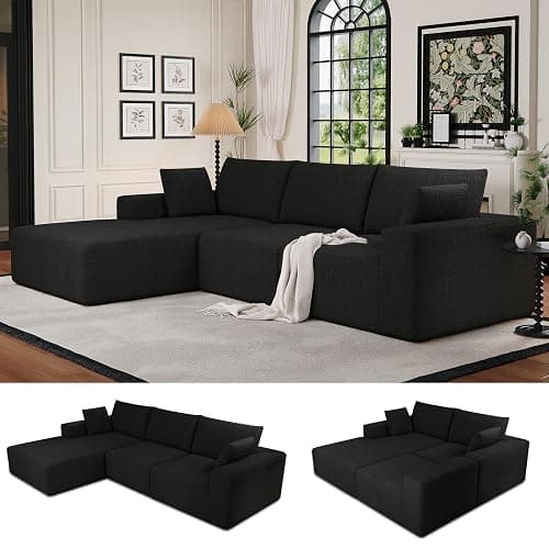 108”Modular Sectional Sofa, 4 Seat Cloud Sectional Couch for living Room with Deep Seat, Modern L-Shape Couch with Oversized Chaise, Upholstered Couches with Waist Pillows, No Assembly Required(Black) - Image 1
