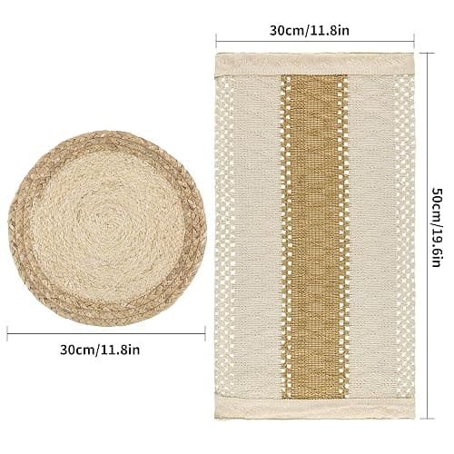 Zology Handmade Boho Placemats Set of 6 - Natural Cotton Burlap and Water Straw Woven Combination Table Mats, Macrame Décor and Farmhouse Style Placemats, for Dining Table Kitchen thumbnail 3