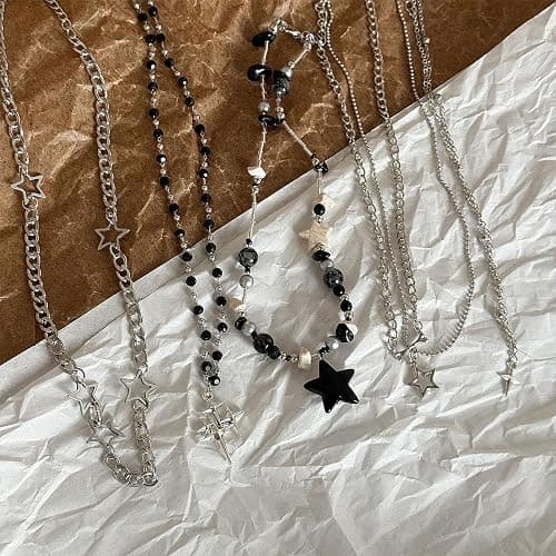 LIRUNQIN 5PCS Y2K Gothic Necklace Set – Star Pendant, Beaded Silver Chain, Grunge Emo Jewelry Pack – Alt Accessories for Women– Fairy Grunge, Alternative, Goth & Y2K Jewelry thumbnail 3