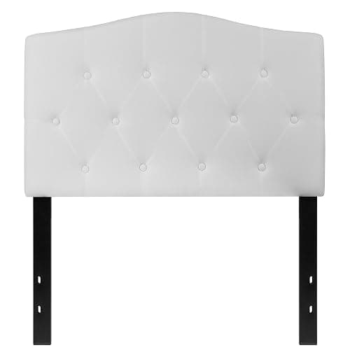 EMMA + OLIVER Twin Size Tufted Upholstered Headboard with Adjustable Metal Bed Rail Slots, Modern Fabric Upholstered Twin Headboard, White thumbnail 5