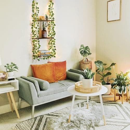 Hanging Shelf with Vine Lights, Macrame Plant Wall Shelf, Wall Storage with Handmade Woven Ropes, 3 Tier Floating Shelf, Boho Room Decor Aesthetic for Succulents, Bedroom, Living Room, Bathroom thumbnail 5