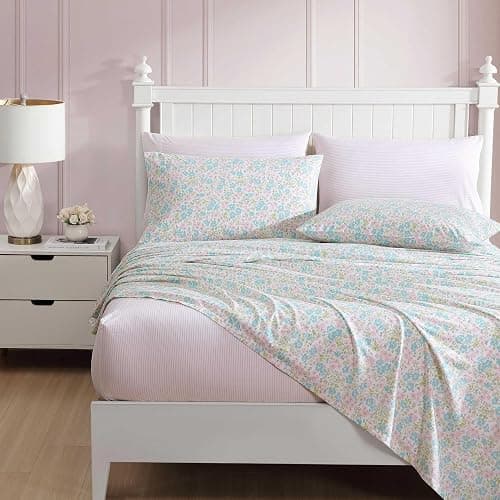Laura Ashley - Sheet Set, Super Soft Bedding Set with Deep Pocket, Includes Matching Bonus Pillowcases, Coquette Room Decor (Jaynie Pink, Queen) thumbnail 2