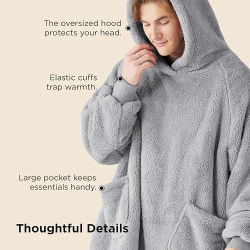 Bedsure Wearable Blanket Hoodies, Christmas Gifts for Women, Wife, Girlfriend, Warm Cozy Birthday Gifts for Her, Wife, Soft Fluffy Sweatshirt, Oversized Hooded Blankets With Sleeves, Grey thumbnail 7