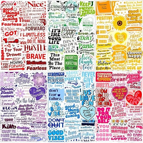 Motivational Stickers 300 Pcs Inspirational Sticker Pack, Waterproof Vinyl Stickers for Water Bottles Scrapbook Laptop Journal Skateboard Diary Luggage Suitcases Guitar Notebook Binder Cup Kindle etc - Image 1