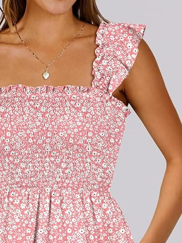 ANRABESS Women's Summer Casual Sleeveless Square Neck Dress 2026 Smocked Ruffle Backless Boho Beach Cute Teen Short Sundress thumbnail 6