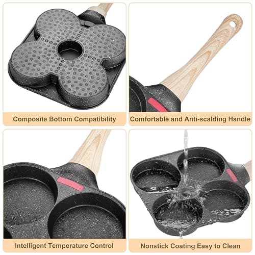 MyLifeUNIT Egg Frying Pan, 4-Cup Egg Pan Nonstick, Fried Egg Pan Skillet for Breakfast, Pancake, Hamburger, Sandwiches, Suitable for Gas Stove & Induction Cookware thumbnail 6