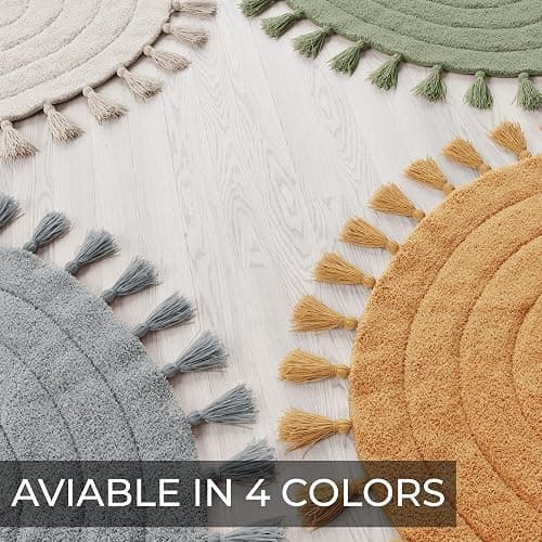 Beautiful Boho Rug with Tassels for Your Bathroom - Soft Half Circle 100% Cotton Mat Fits Perfectly Into Your Home - A Cute, Non-Slip and Absorbent Crochet Rug Ideal to Enhance Any Bath/Bedroom Decor thumbnail 7