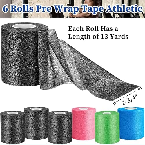 Pre Wrap for Hair Soccer- 6 Rolls 78yd (234'), Multi Color Athletic Prewrap Tape Headbands, Foam Sport Underwrap Pre-Wrap - Black, Pink, Blue, Green thumbnail 2