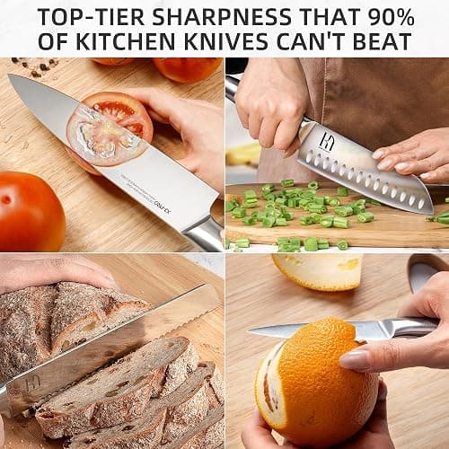 KnifeSaga Kitchen Knife Set 14 Piece Premium Japanese High Carbon Stainless Steel Knife Block Sets with Built-in Sharpener, Razor Sharp Knives Set for Kitchen, Quality Acacia Wood Block Knife Set thumbnail 4