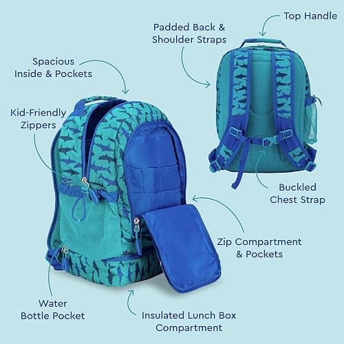 Bentgo Kids 2-in-1 Backpack & Insulated Lunch Bag - Durable 16” Backpack & Lunch Container in Unique Prints for School & Travel - Water Resistant, Padded & Large Compartments (Shark) thumbnail 3