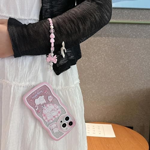 XAMMUE Compatible with iPhone 15 Plus case,Cute Wavy Edge Shell,Kawaii Kitty cat Love Heart,Bow Cherry,Cake Pattern with Cute Bracelet,eco-Friendly and Durable TPU Material for Women and Girls thumbnail 8