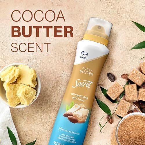 Secret Dry Spray Antiperspirant Deodorant for Women, 48hr Weightless Sweat & Odor Protection, Gentle on Skin, Cocoa Butter Scent, 4.1 oz thumbnail 7