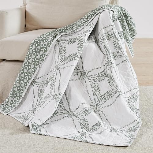 Levtex Home - Kemala Sage - Throw - Medallion - Sage, Cream - Throw Size 50x60in. - Cotton thumbnail 2