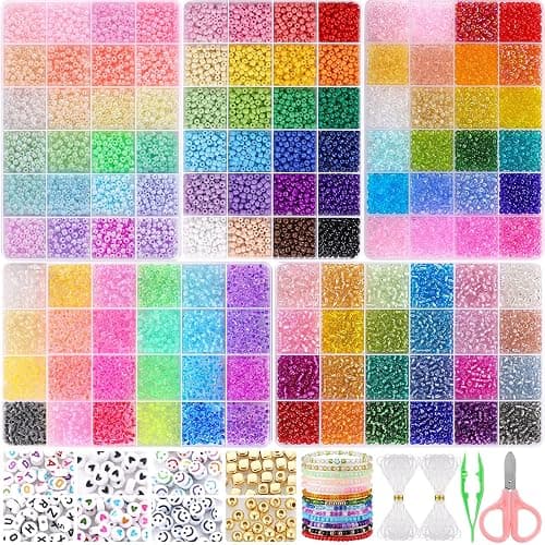 Funtopia 13000pcs 4mm Seed Beads for Jewelry Making, 5 Types 120 Colors Small Glass Beads for Bracelets, Friendship Bracelet Kit with Alphabet Letter Beads, Smile Face Beads for DIY, Art and Craft - Image 1