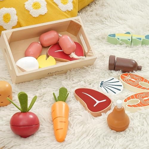 PairPear Wooden Toys Play Food Sets for Kids Kitchen, Kids Toy Food Cutting Meat Set for Toddlers 3+ Years Old, Pretend Food Play Kitchen Accessories for Girls and Boys thumbnail 2