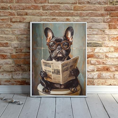 French Bulldog on Toilet Jigsaw Puzzle 1000 Pieces for Adults - Quirky Dog Reading Newspaper with Glasses - 1000pc Dog Bathroom Decor Puzzles (50x70cm / 19.685"x27.559") thumbnail 3