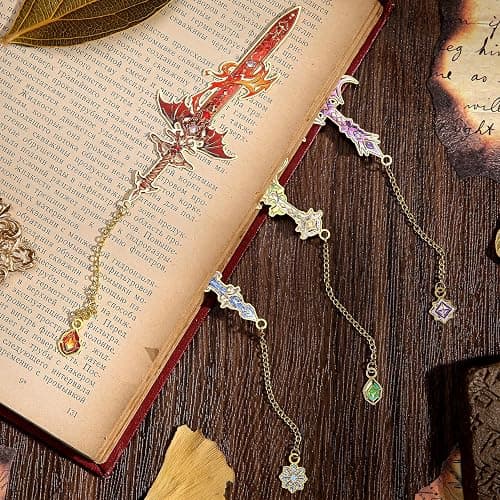 4pcs Fantasy Sword Bookmarks for Books, Journals, Planners - Cool Metal Book Markers for Reading Women & Men, Unique Book Marks Gifts for Book Lovers, Reading Accessories for Students & Adults & Kids thumbnail 7