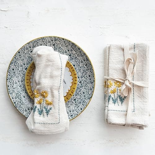 Creative Co-Op Floral Hand-Embroidered Cotton Napkins, Multicolor, Set of 4 thumbnail 2