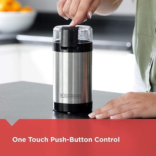 BLACK+DECKER One Touch Coffee Grinder, 2/3 Cup Coffee Bean Capacity, Spice Grinder, One Touch Push-Button Control -150 Watts -Stainless Steel Blades thumbnail 6