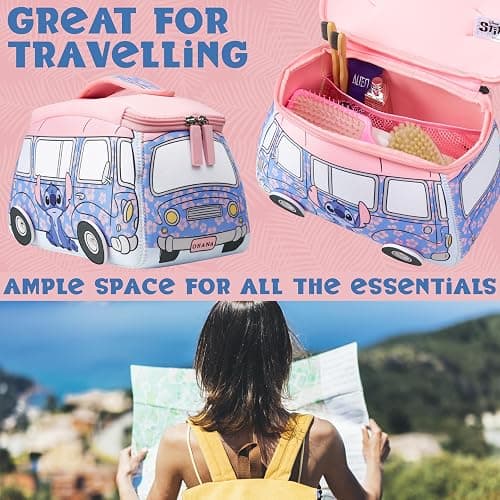 Get Trend Disney Stitch Toiletry Bag, Travel Essentials, Girls Makeup Bag Cruise Essentials, Travel Accessories, Gifts for Women, Teens (Blue Stitch) thumbnail 3