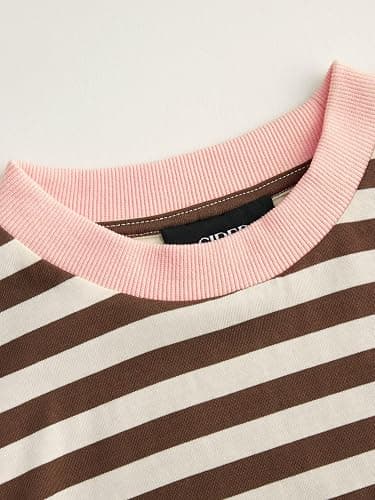 CIDER Women Stripe Crop Boxy Top Oversized Summer Crew Neck T-Shirt Cotton-Blend Short Sleeve Tee thumbnail 3