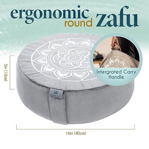 Florensi Meditation Cushion - Comfortable Floor Pillow - Traditional Tibetan Meditation Pillow with Beautiful Velvet Cover - Large Floor Cushion Seating for Adults - Premium Yoga Buckwheat Bolster thumbnail 2