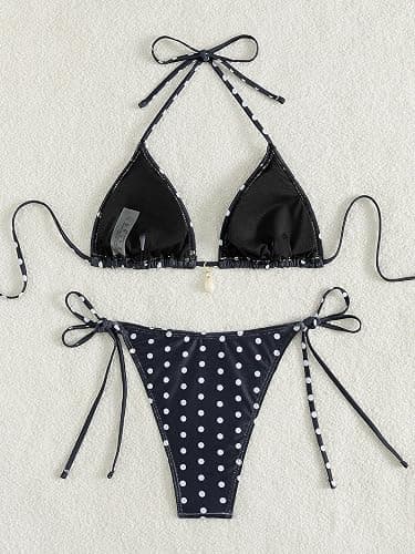Tainehs Women's Sexy Halter Bikini Set Triangle Top String Swimwear Two Piece Swimsuits Cheeky Bathing Suit thumbnail 5