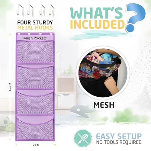 Honeyera Plush Storage (Patent Pending) - Plush Hammock Net Over Door Organizer for Stuffies, Baby Accessories, Toy/Hammock Hanging Storage Big Girls Toddler Large Bag Animals (Purple) thumbnail 3