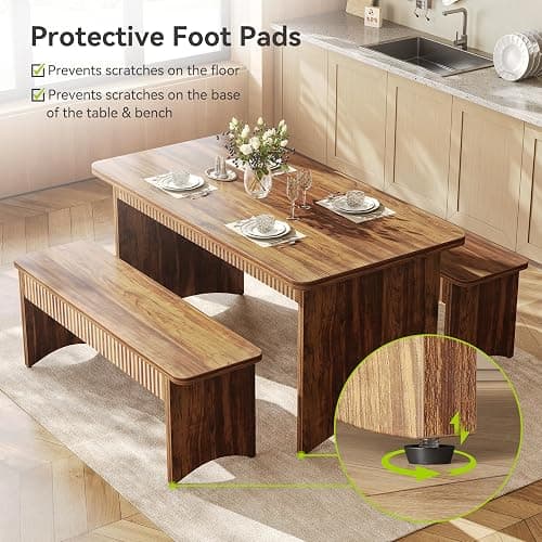 LITTLE TREE 55" Dining Table with 2 Benches, Dining Table Set for 4-6 People, Farmhouse Kitchen Table with Bench, Dining Room Table Set thumbnail 9