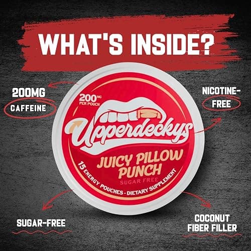 Upperdeckys Caffeine Energy Pouches - 200mg Caffeine Supplement for Energy and Focus - Multi-Pack Nicotine Free Gym Supplements for Men & Women - No Jitters, No Crash & Dip Alternative - 5 Pack thumbnail 2