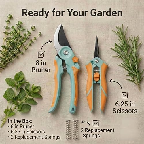 NEXON Garden Pruning Shears 2 Pack, 8" Bypass Hand Pruner & 6.25" Precision Garden Scissors, Professional Garden Clippers for Plants and Flowers thumbnail 6